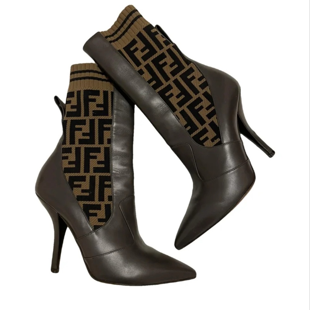 Fendi Brown Ankle Boots with Logo Detail